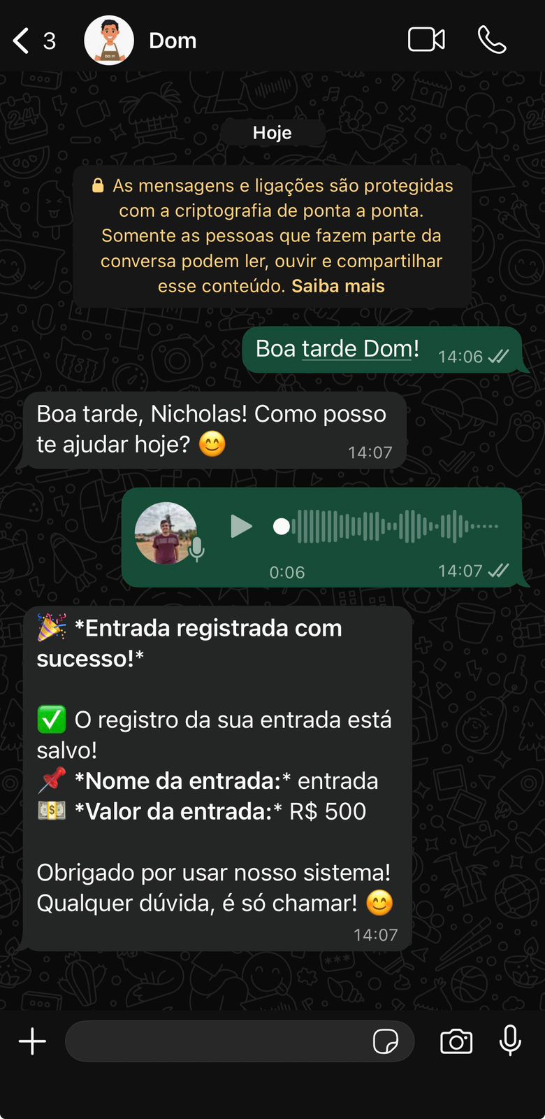 Comandos por áudio no WhatsApp