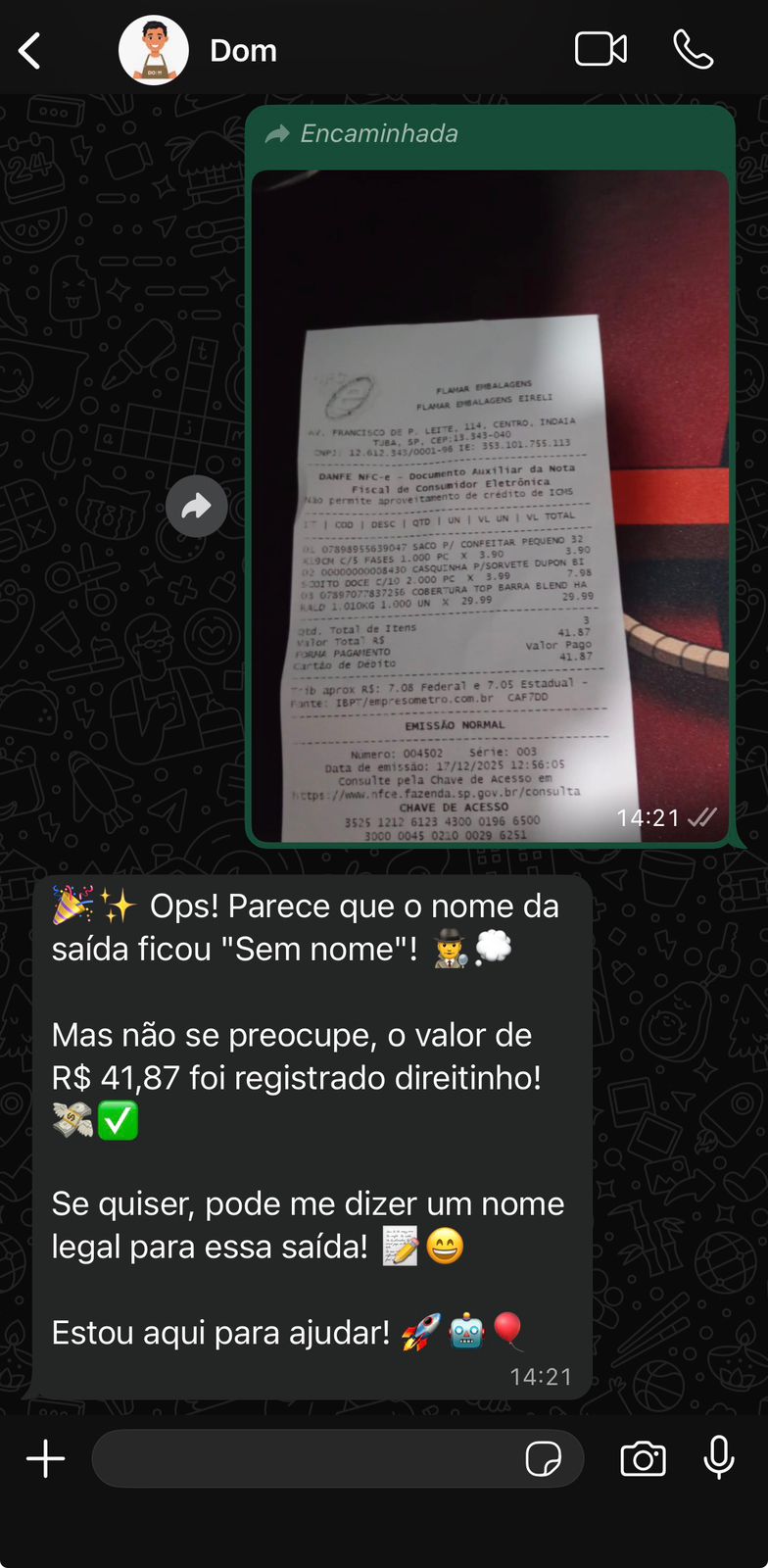 Registro de despesas por imagem